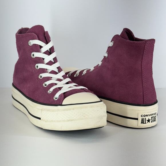 Converse Shoes - Converse All Star Women 8 Lift Hi Trainers Platform Leather Suede Shadowberry